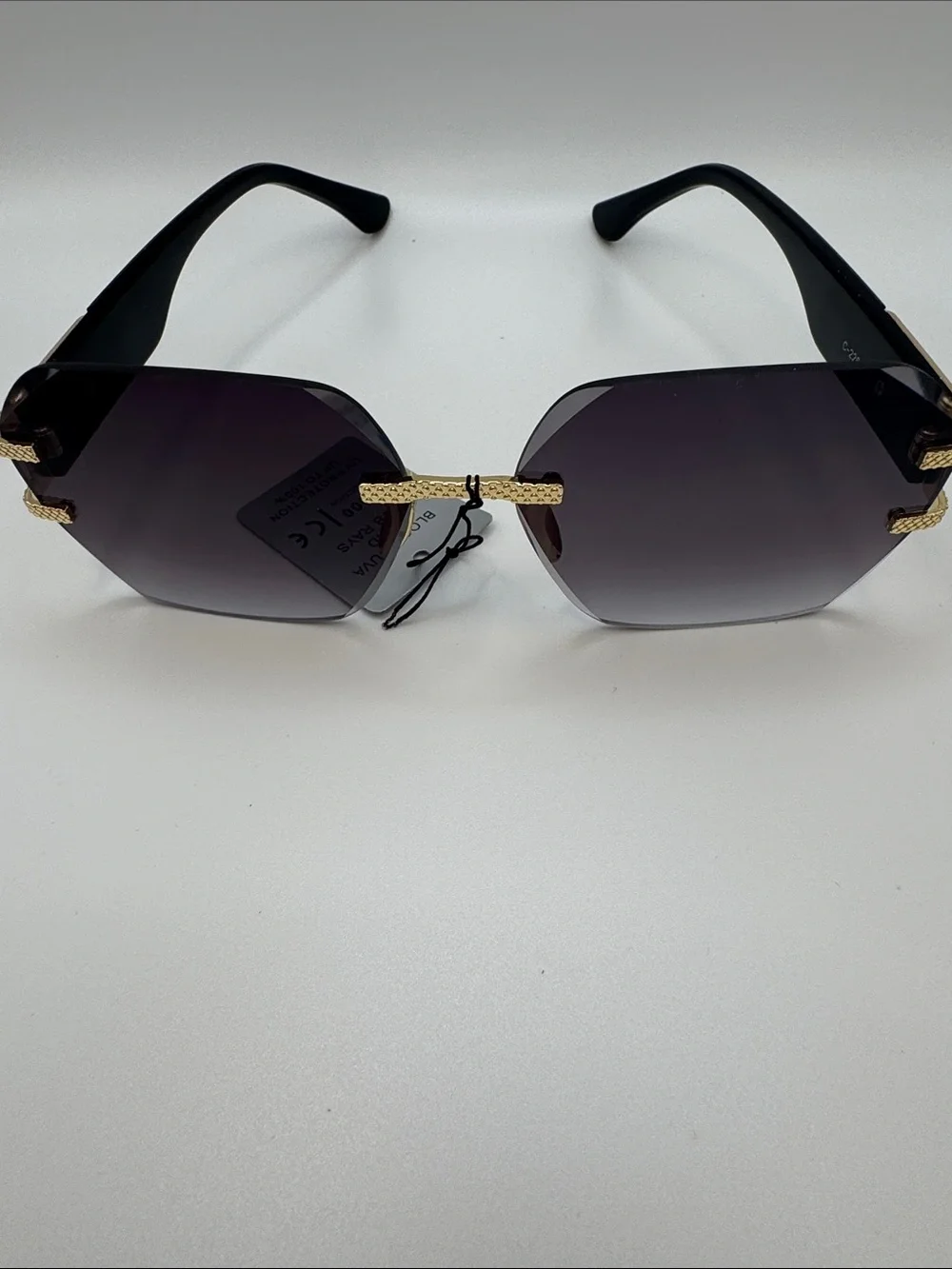 Rimless Dark Gradient Women’s Sunglasses with Gold Accents